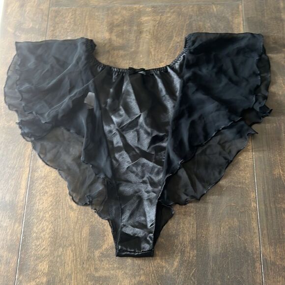 Vintage and Rare Black Chiffon & Satin Flutter Tap Panties O/S - Picture 1 of 6